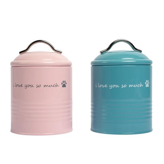 "I Love You So Much" Dog Treat Canister Gift Set – Pink & Blue American Pet Supplies